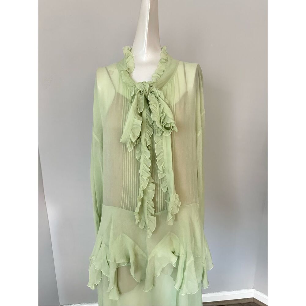 NWT Stella McCartney Tie-neck Ruffled Silk-Crepon Long Sleeve Gown US 2 $3300 - Picture 5 of 10